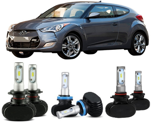 Kit Farol Led 9200lm Veloster 2011 A 2013 Alto Baixo E Milha