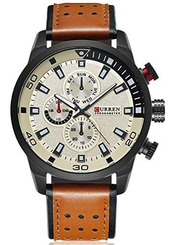 Reloj De Pulsera Para Hombre Correa De Piel Ip Chapado En Ac