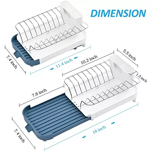 TOOLF Escurridor de platos expandible, escurridor compacto de platos de  acero inoxidable con soporte extraíble para cubiertos, estante de platos