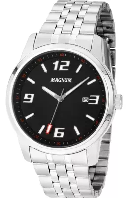 Relógio Magnum Masculino Social Prata Fundo Preto Ma32158t