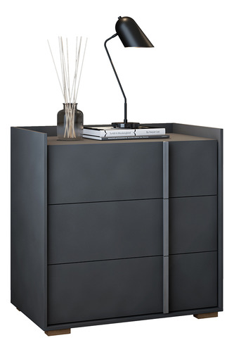Mesa De Cabeceira Mini Comoda Savanah 3 Gavetas Premium Acabamento Pintura Uv Cor Cinza