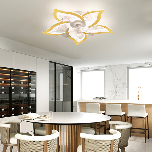 Ventilador De Techo Con Lampara LED Abanicos Con Control Remoto 50w Dorado