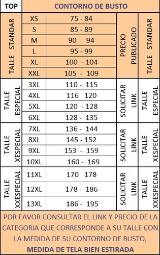 Tallas de top deportivo hotsell