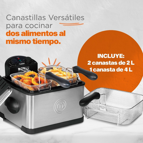 Freidora Aceite Masterchef Mk-df-4ss 4 Lt Doble Canasta Negro 110v
