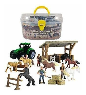 Greenkidz Caballos Juguetes Estable Playset Con Take Caso Po