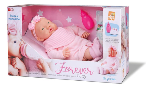 Boneca Bebê Forever Baby Faz Xixi C/ Fralda E Mamadeira