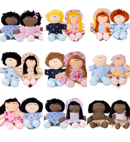 Kit Bonecas E Bonecos De Pano 30cm C/ 15 Unidades Sortidas