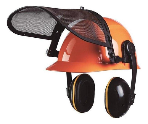 Kit Para Proteção Roçador C/capacete Viseira Abafador Camper Cor Laranja