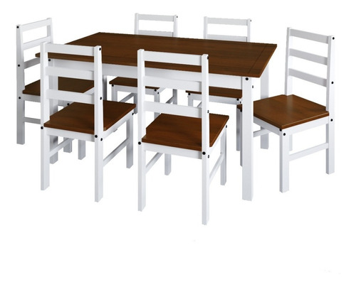 Juego De Comedor 6 Sillas En Madera. Color Blanco/cera