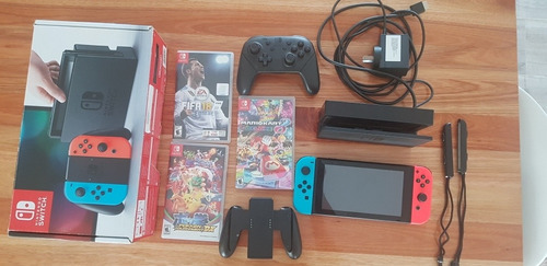 Nintendo Switch 32gb Rojo Y Azul Neón/control Adic./3juegos