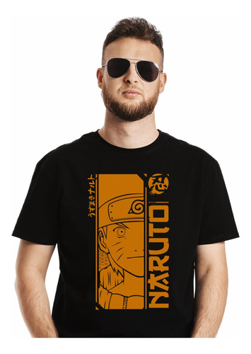 Polera Naruto Ukumaki Cara Stencil Naranja Letras Japonesas