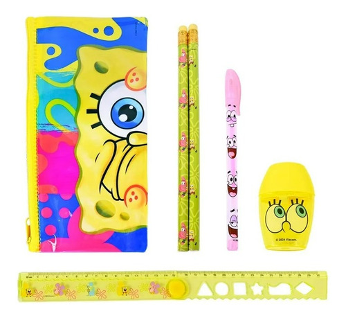 Set De Papelería Bob Esponja Kit Escolar 7 Piezas
