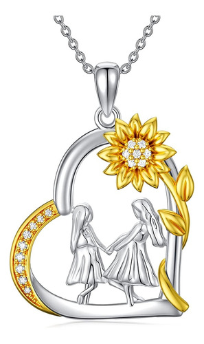 Collar Plata 925 Mama Hija Girasol Oro Corazón Regalo Mujer