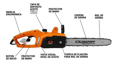 Imagen 10 de 11 de Electrosierra Motosierra Lusqtoff 2000w Espada 40cm Esl2000-8 Color Anaranjado