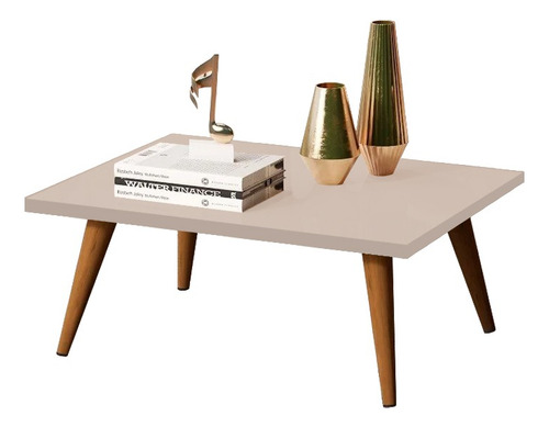 Mesa De Centro Retangular Sala Pé Palito Retrô Branco 65x35 Cor Nude