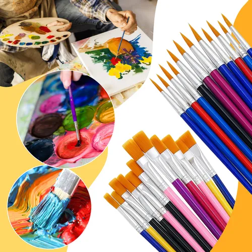 Kit 24 Pincéis Artesanato Gurumania Ponta Fina Redonda e Chata