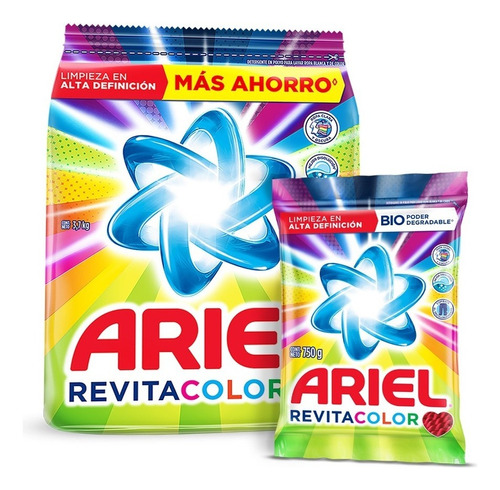 Detergente, Polvo, Ariel Revitacolor 3.7kg+750g, Total 4450g