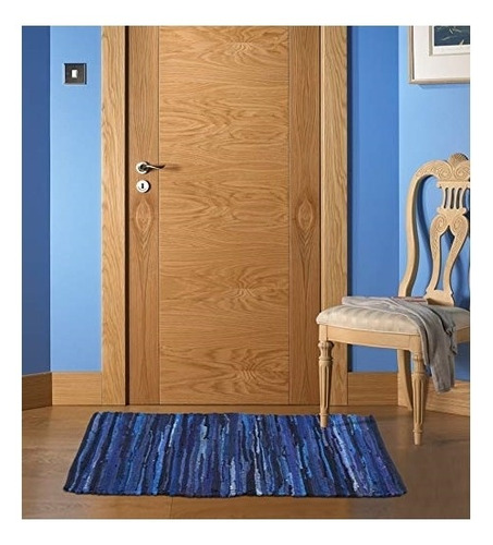 Alfombras De Baño Tejida A Mano Y Reversible Azul Marino
