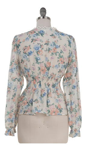 Imagen 3 de 7 de Blusa Vestir Floral Peplum Escote V Manga Larga Romantica.