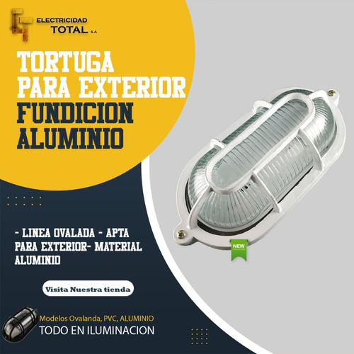 Imagen 2 de 10 de Aplique Tortuga Aluminio Ovalada Grande E27 Blanca /negra