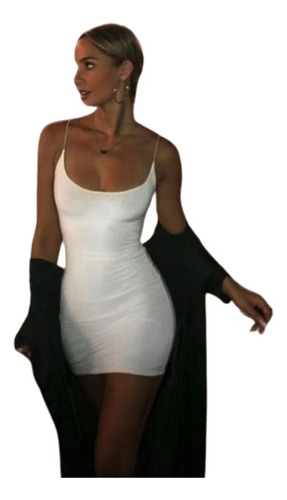 Vestido Saten Sexy Apretado Al Cuerpo Elegante Corto