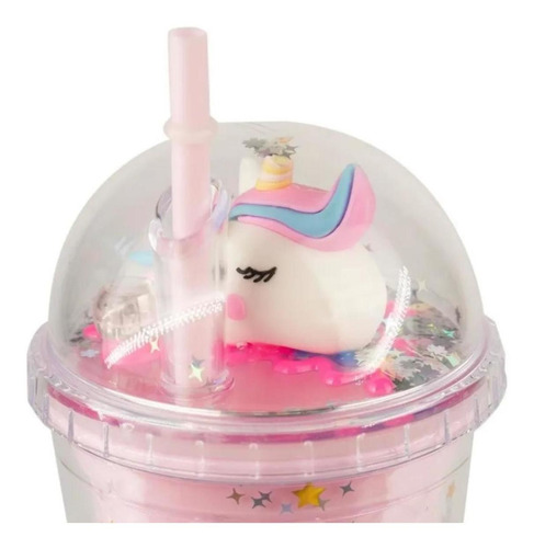 Imagen 3 de 8 de Vaso Con Bombilla Diseño Unicornio 430 Ml Con Luces