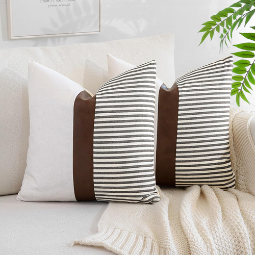 Juego De 2 Fundas De Almohada De Lino Diseño De Patchw...