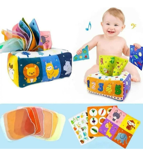 Caja De Pañuelos Tela Estimulacion Sensorial Bebé Gav Import