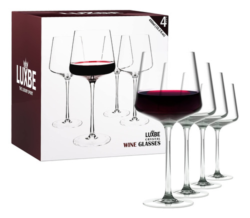 Luxbe - Copas De Vino De Cristal, Juego 4, 15.3 Fl. Oz - Cop