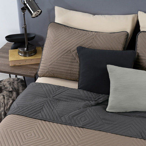 Edredón Ligero Doble Vista Real Textil + 2 Fundas De Almohada, Juego De Colcha Matrimonial, Color Gris Oscuro - Café Gris Oscuro - Cafe Liso