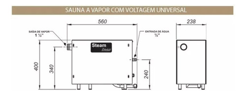 Sauna Vapor Steam Inox Indoor 9 Kw Com Quadro Analógico