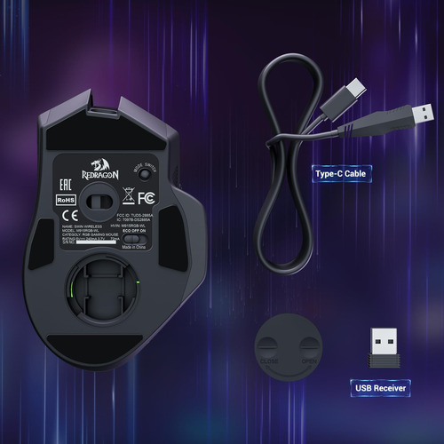 Mouse De Juego Inalámbrico Redragon, Dpi De Ratón Ergonómico