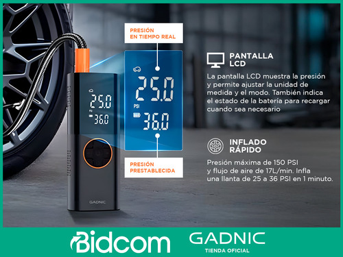 Compresor De Aire Portátil Gadnic Neumáticos Pantalla Lcd
