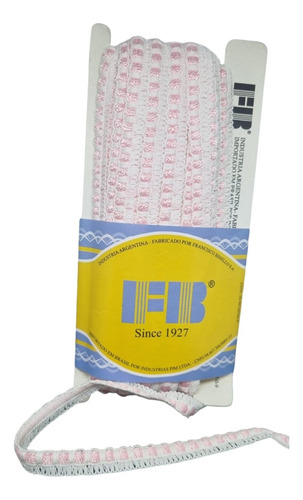 Galón Pasamanería Ancho 1 Cm Pieza X 20 Mts Blanco Con Rosa
