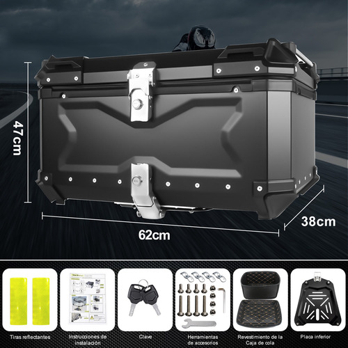 Motocicleta Caja Para Moto Top Case Maletero Aluminio 65l Negro