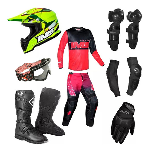 Kit Capacete Ims Flúo Equipamento Bota Pró Army Conjunto