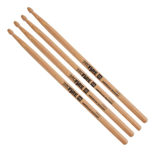 Kit 2 Baqueta Bateria 5b Hickory Ponta Madeira 197 Pro Fire