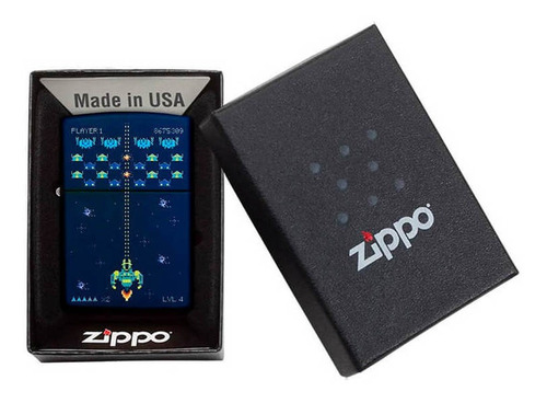 Isqueiro Zippo 49114 Pixel Game Nave Azul + Fluido Original