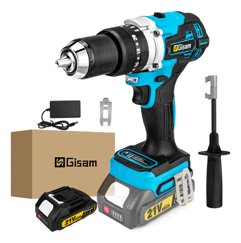 Taladro Percutor Atornillador Inalámbrico Mandril de 1/2'' con Asa Auxiliar 2Ah Gisam S3725 Color Azul