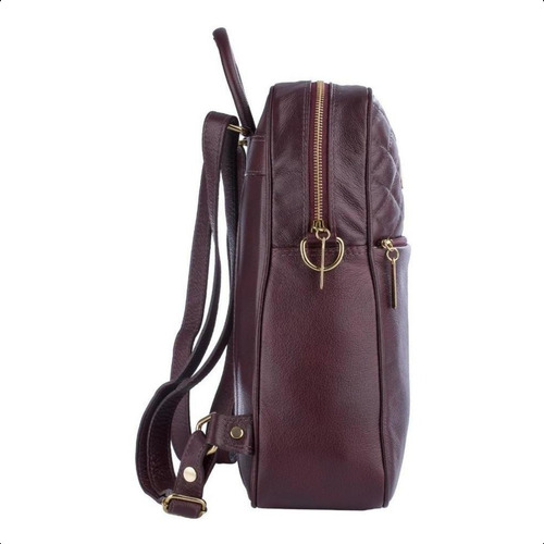 Mochila Feminina De Couro Com Matelassê Lune Cor Marsala