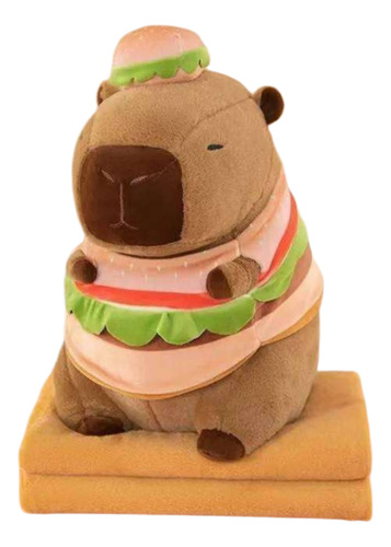 Peluche Almohada Capibara 40cm Con Manta Hamburguesa Grande Capybara Hamburguesa