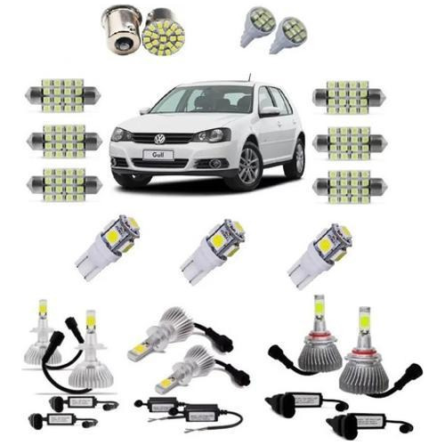 Kit Super Led Golf 2011 À 2013 Farol Alto Baixo Milha + Leds