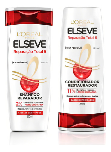 Kit Shampoo E Condicionador Reparação Total 5 Elseve 200ml