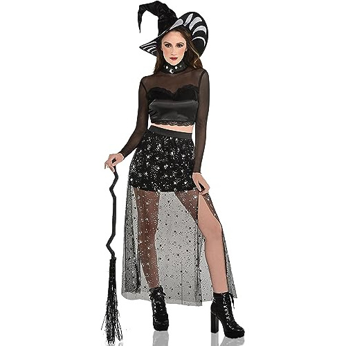 Conjunto Disfraz Bruja Lunar Amscan - Talla S - Disfraz Halloween Negro Elegante Para Fiestas