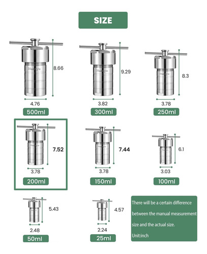 Reactor De Autoclave De Síntesis Hidrotermal Huanyu 200 Ml 2