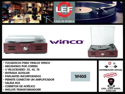 Tocadiscos Winco W408 Con Parlantes Marr n Simil Madera