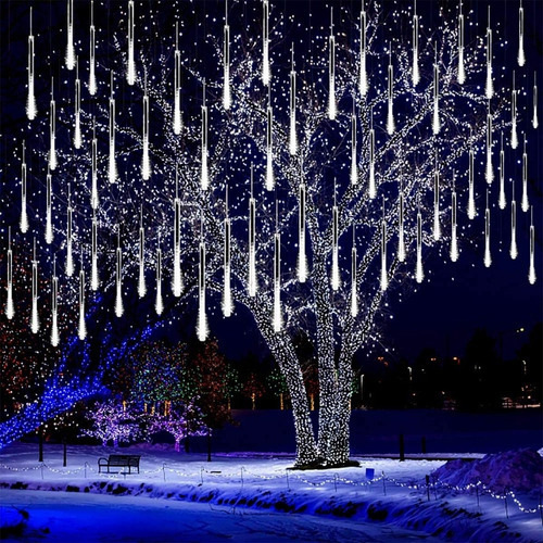 8 Luces De Lluvia De Meteoritos Blanco Frio 144 Led
