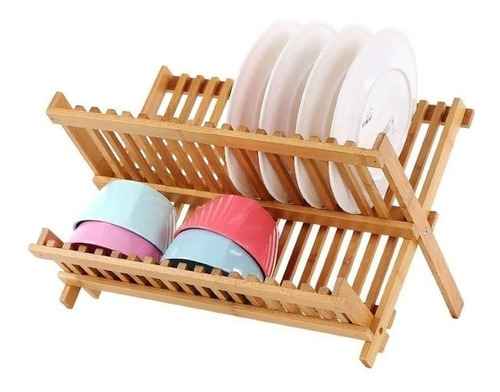 Imagen 4 de 5 de Secaplatos Escurridor Platos Vasos Madera Bambú Cruzado Deco Color Marrón
