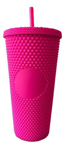 Botella / Vaso Plastico Con Sorbete Glam 680ml Full Color Rosa Mate