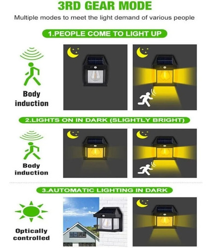 Pack X4 Farol De Pared Luz Led Solar Exterior Jardín Cálida